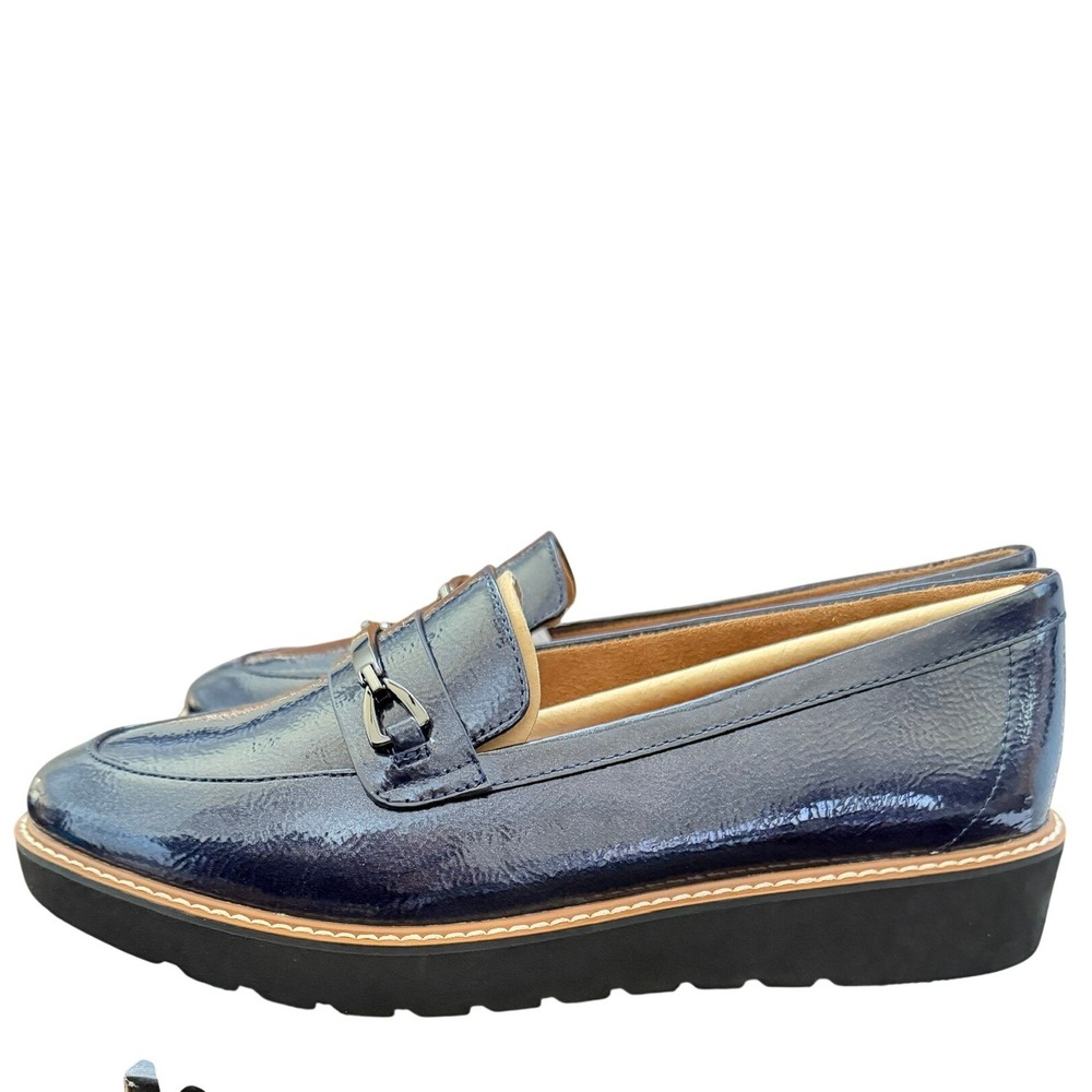 Naturalizer Women Elin Midnight Blue Patent Loafer 9W Comfort Career Shoes Wedge - Picture 2 of 7